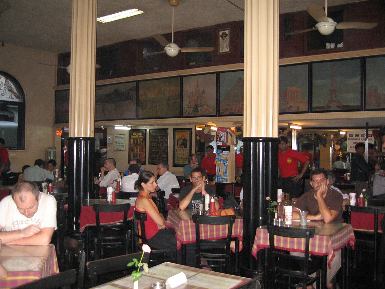 Dining room at Leopold Café in September 2007, Mumbai, India.