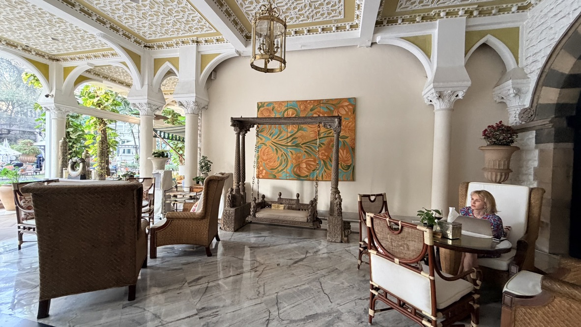 Furnished garden verandah at the Taj Mahal Palace, Mumbai, India.