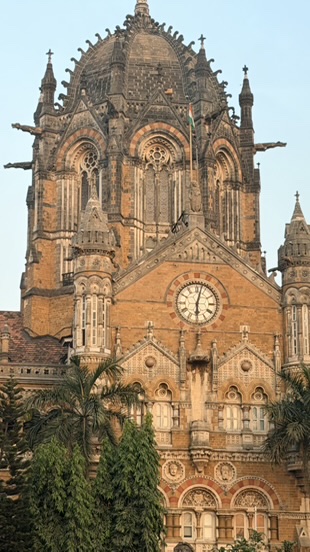 Clock tower detail at Chhatrapati Shivaji Maharaj Terminus, Mumbai, India.