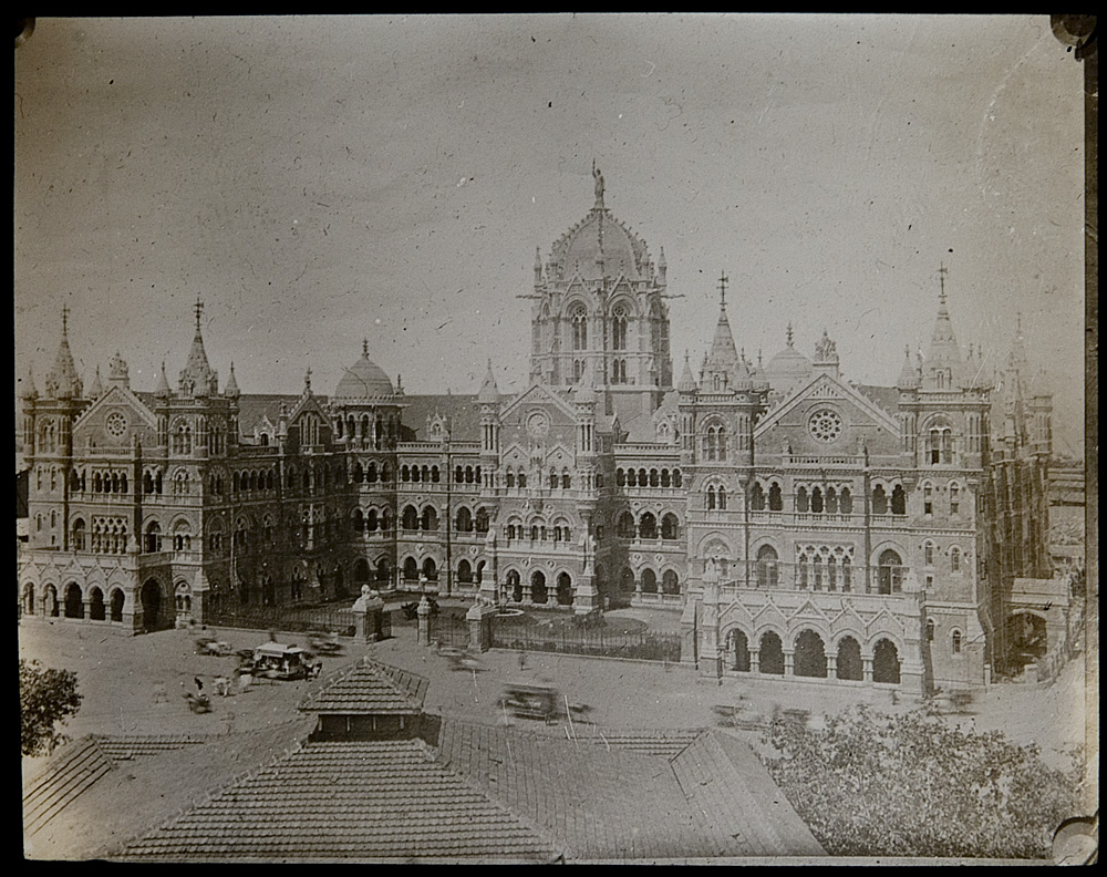 Lantern-slide view of Victoria Terminus, Bombay, India, circa 1900.