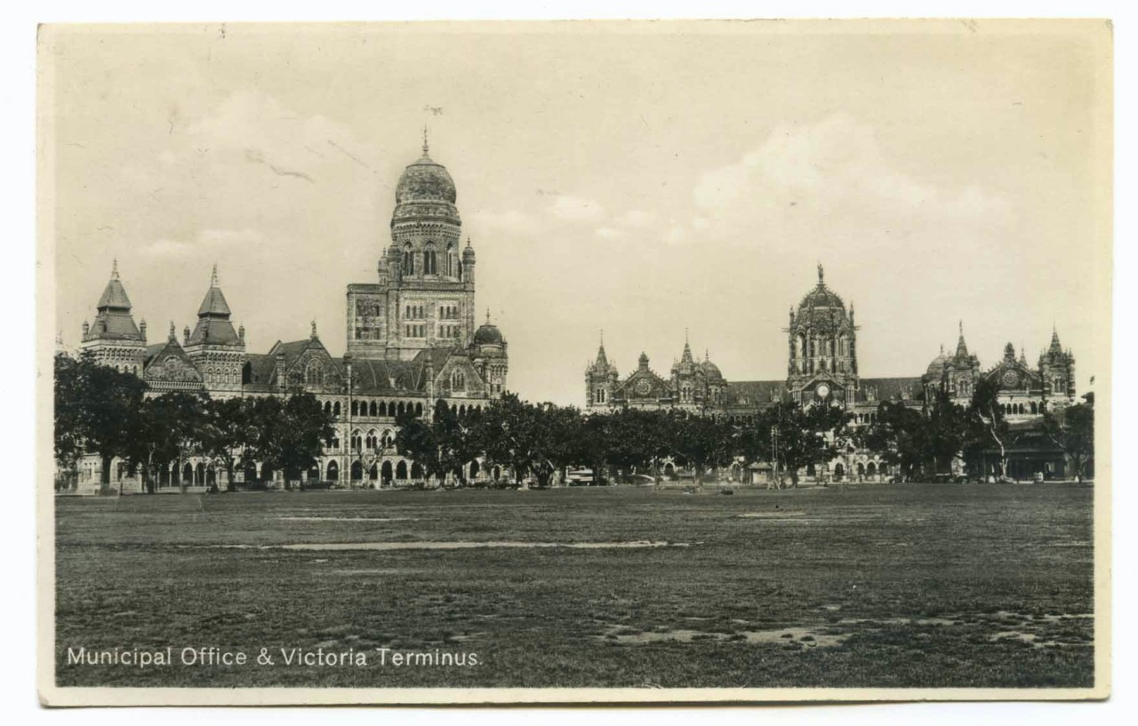 Vintage postcard of the Municipal Office and Victoria Terminus, Bombay, India.