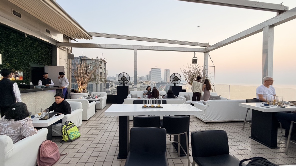 Open-air Dome rooftop bar overlooking Marine Drive, Mumbai, India.