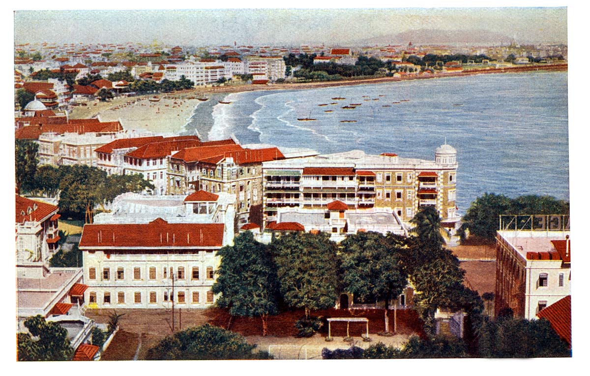 Bird's-eye postcard view of the new Marine Drive waterfront, Bombay, India, 1930.