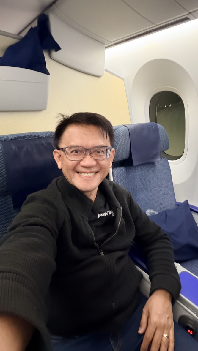 Traveller seated aboard an ANA flight departing Mumbai for Tokyo.