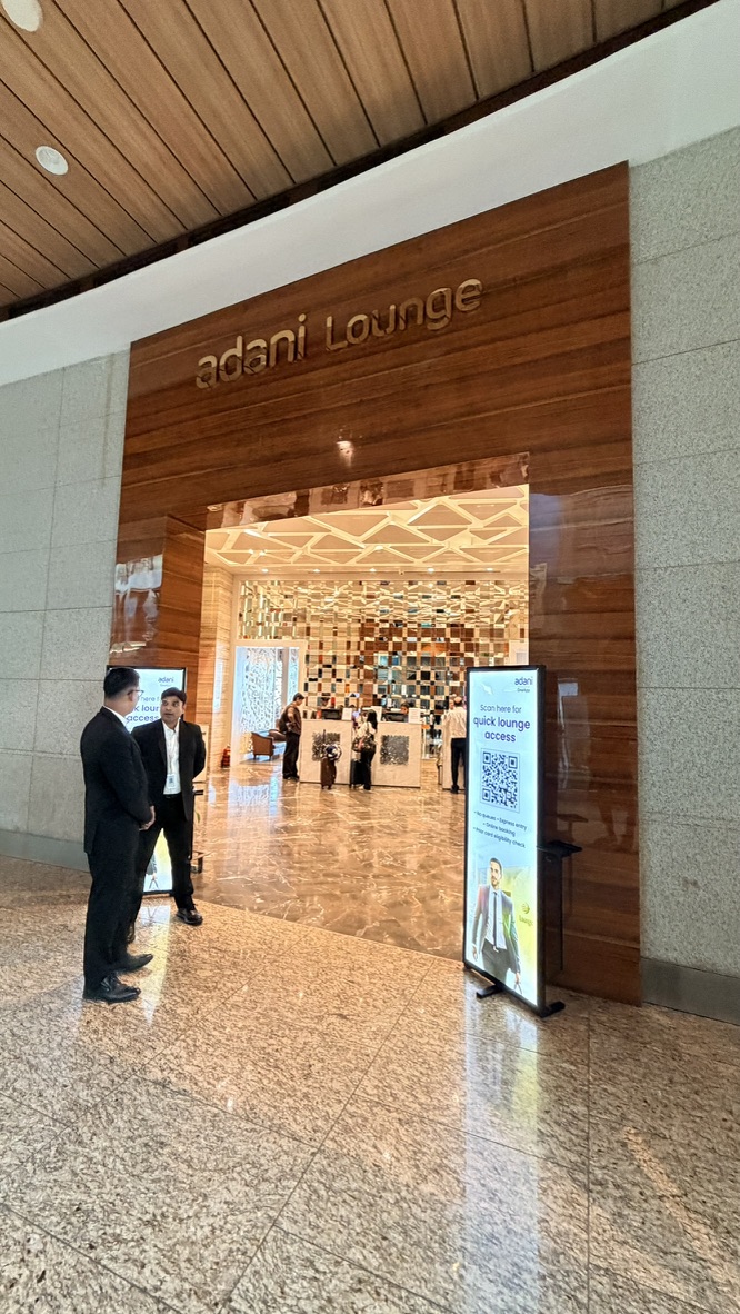 Entrance to the Adani Lounge at Mumbai airport, India.