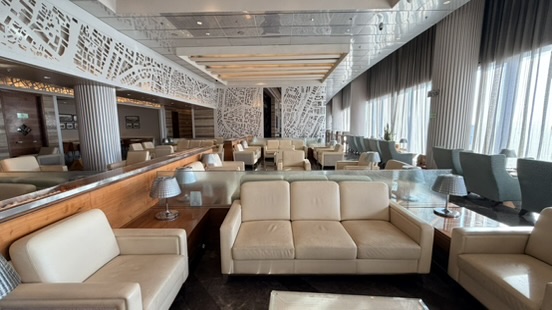 Quiet seating area inside the Adani Lounge at Mumbai airport, India.