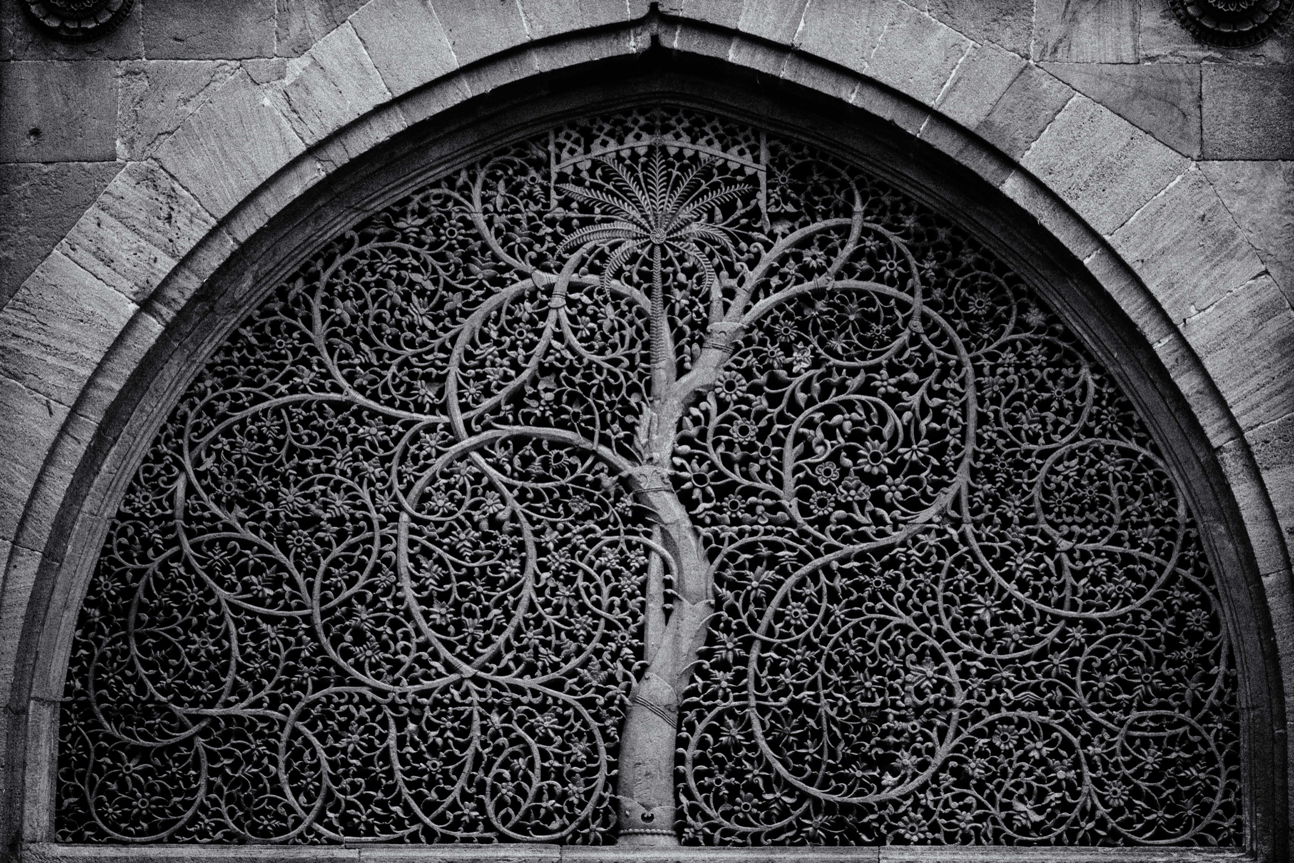 The Tree of Life stone lattice at Sidi Saiyyed Mosque in Ahmedabad