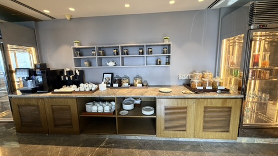 Self-service refreshments inside the Regency Club at Hyatt Regency Ahmedabad