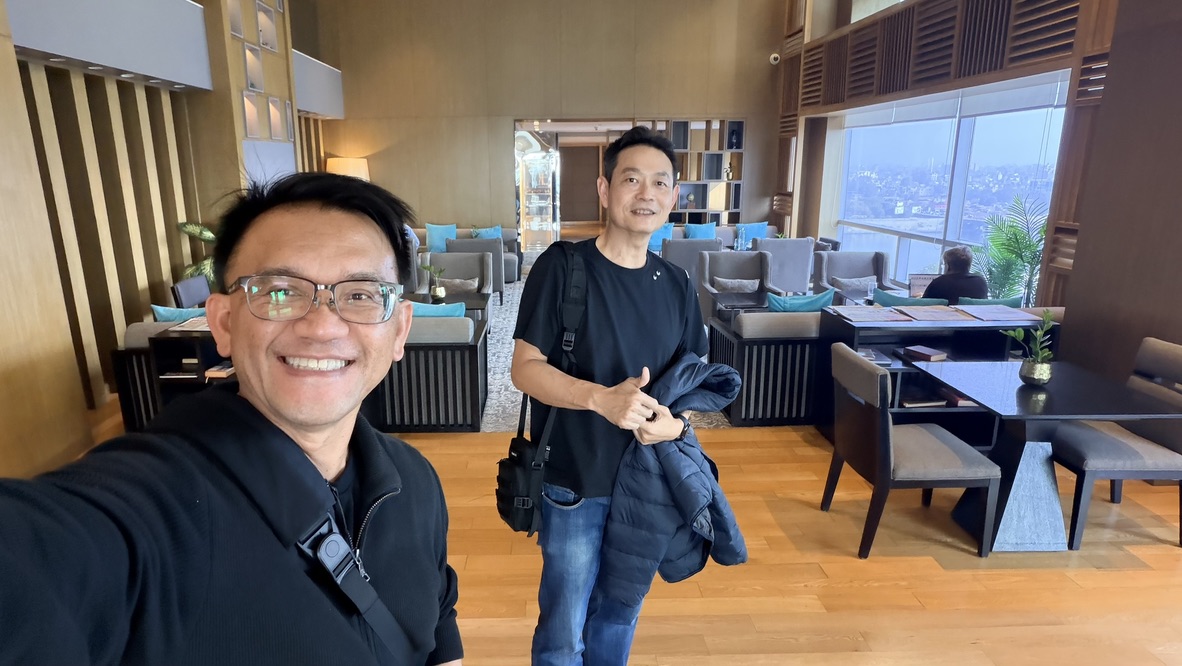 TOON and his travel companion inside the Regency Club at Hyatt Regency Ahmedabad